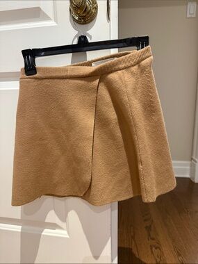 Zara Tan Knit Wrap-Front Mini Skirt